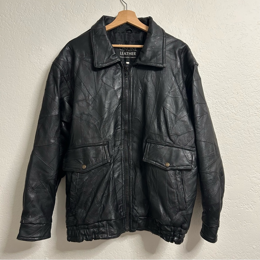 Navarre Leather‎ Company Vintage Italian Stone Design Leather Jacket, Size L